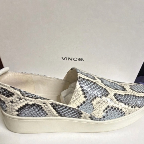 Vince Shoes - Vince Women's Snake Print Slip-On Sneakers - Gray and Cream